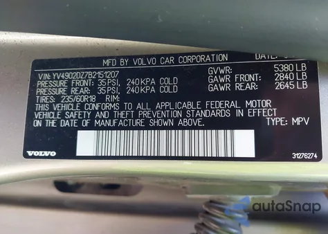 2011 Volvo Xc60 T6/T6 R-Design from USA, damaged, VIN YV4902DZ7B2151207